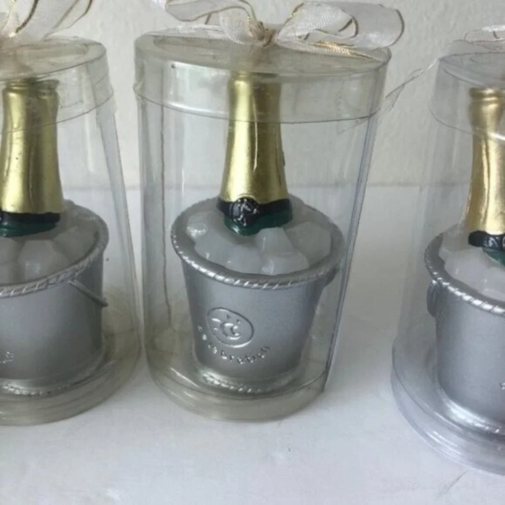Candles Set of 4 pc Champagne Bottle in Ice Bucket Minis NEW